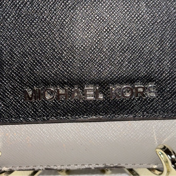 Michael Kors Two-Tone Wallet Saffiano Leather Gray Black - Picture 2 of 9